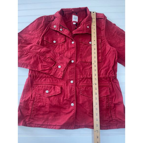 GAP Red Utility Jacket Pockets Zipper Snap Buttons - Size Women's Medium - Picture 5 of 9